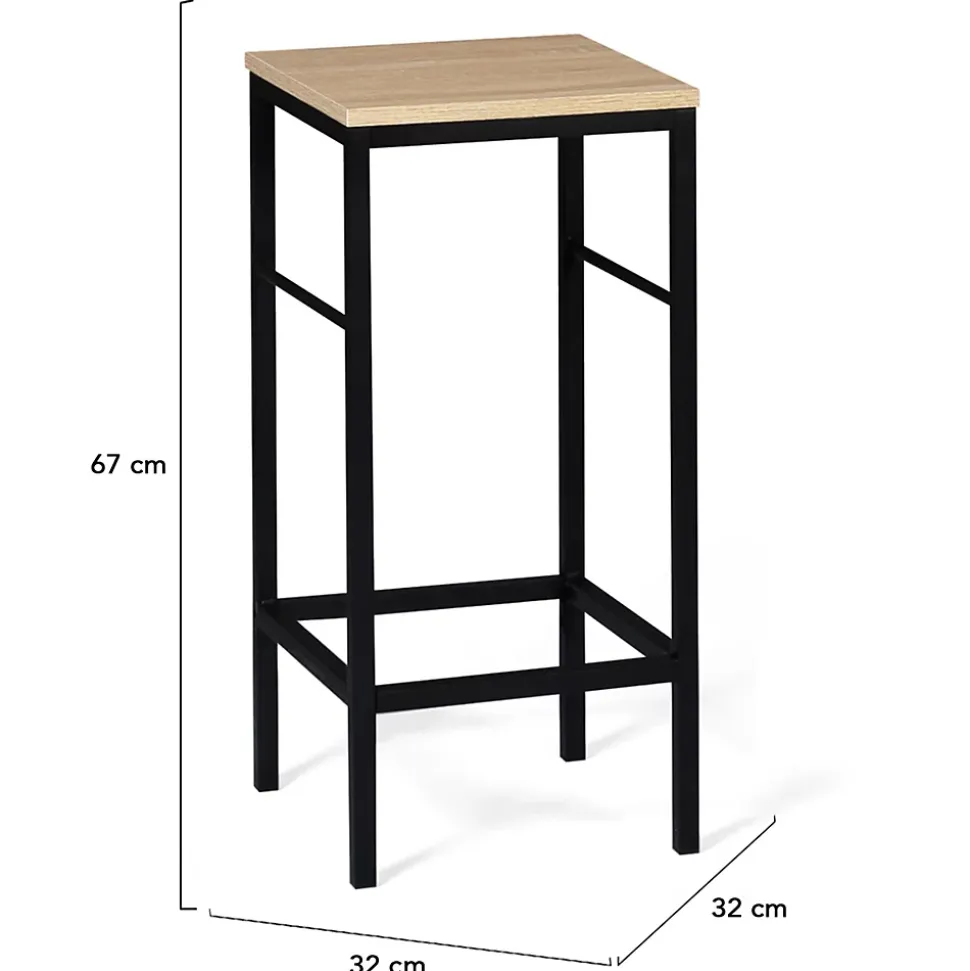 Ensemble ilot central 110 cm bois noir et imitation hêtre et 4 tabourets design industriel