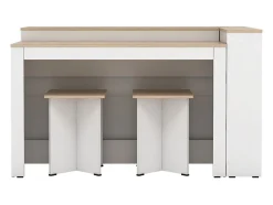 Ensemble îlot central de cuisine + 2 tabourets - Blanc et Naturel clair - NUSICE