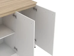 Ensemble îlot central de cuisine + 2 tabourets - Blanc et Naturel clair - NUSICE