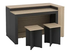 Ensemble îlot central de cuisine + 2 tabourets - Noir et naturel clair - NUSICE