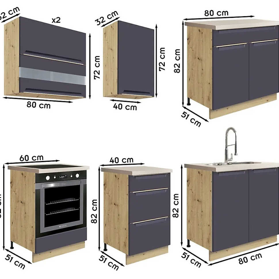 Ensemble Meubles De Cuisine 7 éléments 260 Cm Bois Bleu Mat Sans Plan De Travail
