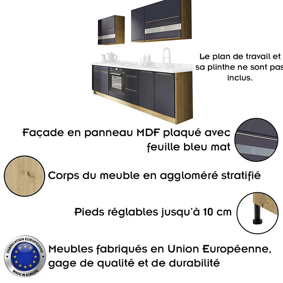 Ensemble Meubles De Cuisine 7 éléments 260 Cm Bois Bleu Mat Sans Plan De Travail