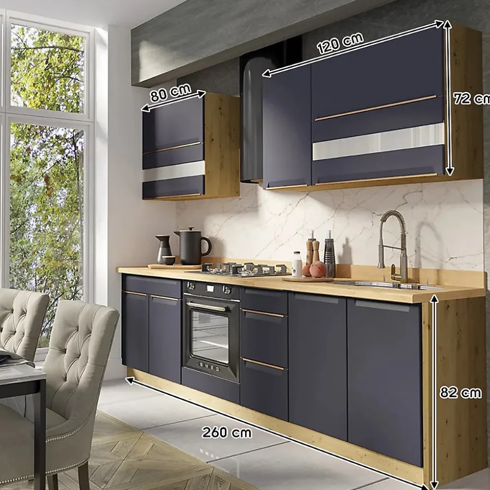 Ensemble Meubles De Cuisine 7 éléments 260 Cm Bois Bleu Mat Sans Plan De Travail