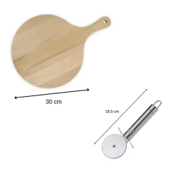 Ensemble pour pizza avec une planche à pizza ronde et une roulette à pizza Fackelmann
