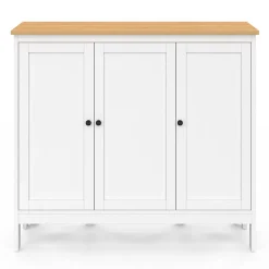 Ensemble table de bar îlot Achille et 2 tabourets bois blanc plateau façon hêtre