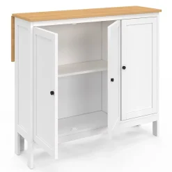 Ensemble table de bar îlot Achille et 2 tabourets bois blanc plateau façon hêtre