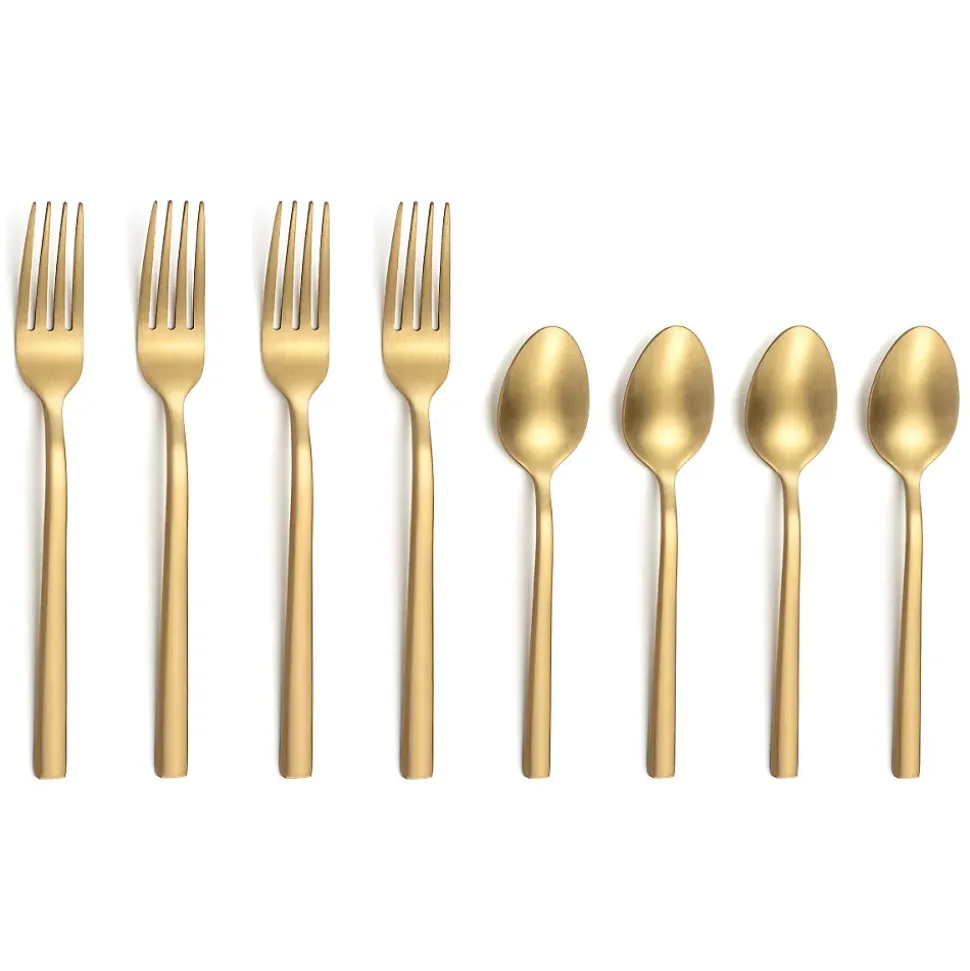 Escade Doré Satiné - Lot de 4 cuillères moka et 4 fourchettes à gâteau