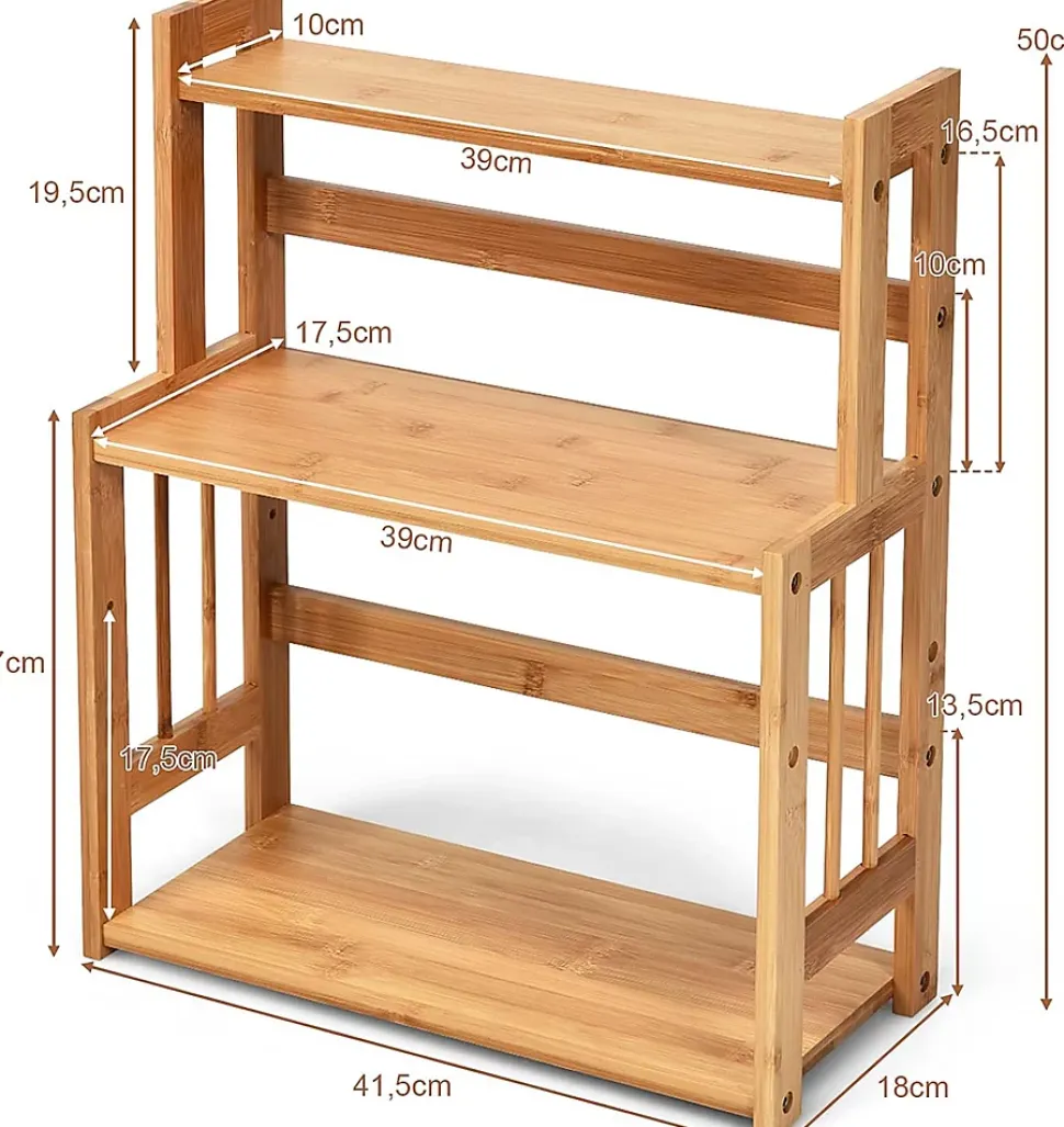 Etagere a Epices en Bambou Naturel,Porte-Epice a 3 Niveaux avec Tablette en Hauteur, pour Cuisine et Salle de Bain, 41.5x18x50CM