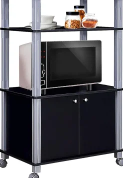 Etagere de Cuisine Etagere de Micro Ondes et Four en MDF Robuste Meuble Rangement a roulettes avec Tiroir Noir