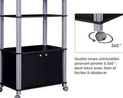 Etagere de Cuisine Etagere de Micro Ondes et Four en MDF Robuste Meuble Rangement a roulettes avec Tiroir Noir