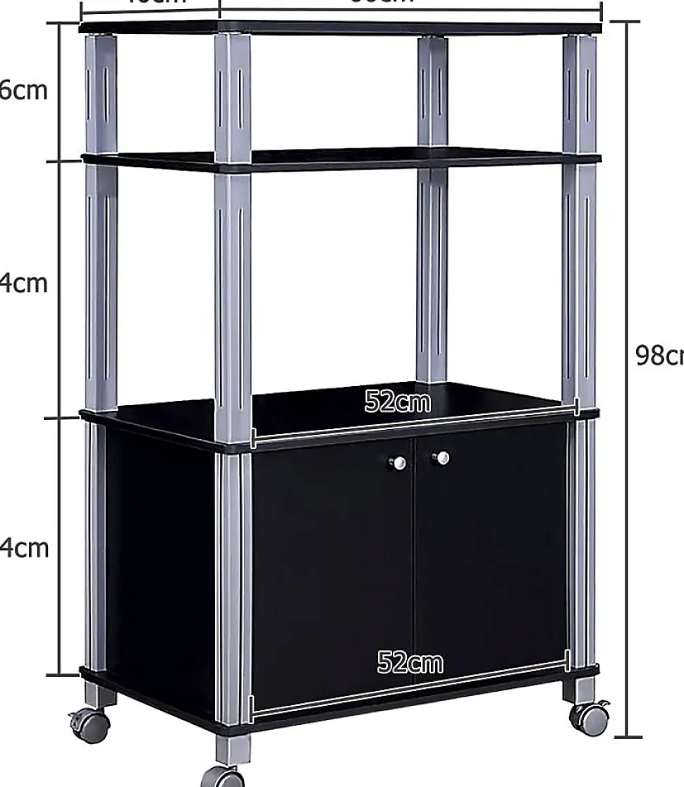 Etagere de Cuisine Etagere de Micro Ondes et Four en MDF Robuste Meuble Rangement a roulettes avec Tiroir Noir