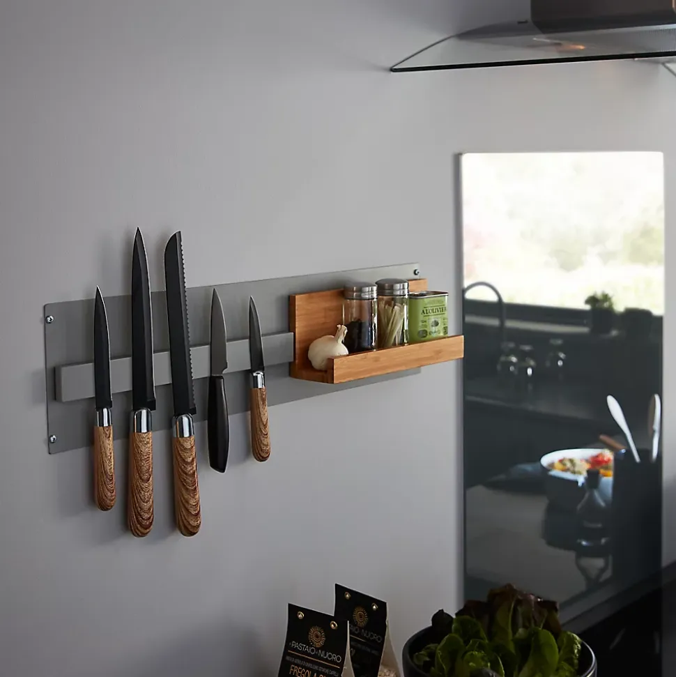 Etagère magnétique GoodHome Pecel bambou l. 25,5 x P. 10 cm