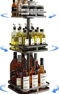 Etagère Porte-épices carré Rotatif à 360 3 Niveaux noir