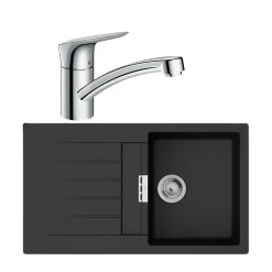 Evier 1 bac 840 HANSGROHE S52 synthèse noir + robinet de cuisine HANSGROHE Logis M31 120 chromé