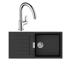 Evier 1 bac 980 HANSGROHE S52 synthèse noir + robinet de cuisine HANSGROHE Vernis Blend M35 210 chromé