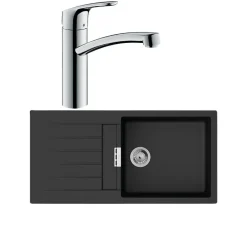 Evier 1 bac 980 HANSGROHE S52 synthèse noir + robinet de cuisine HANSGROHE Focus M41 160 chromé