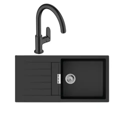 Evier 1 bac 980 HANSGROHE S52 synthèse noir + robinet de cuisine HANSGROHE Vernis Blend M35 210 noir mat