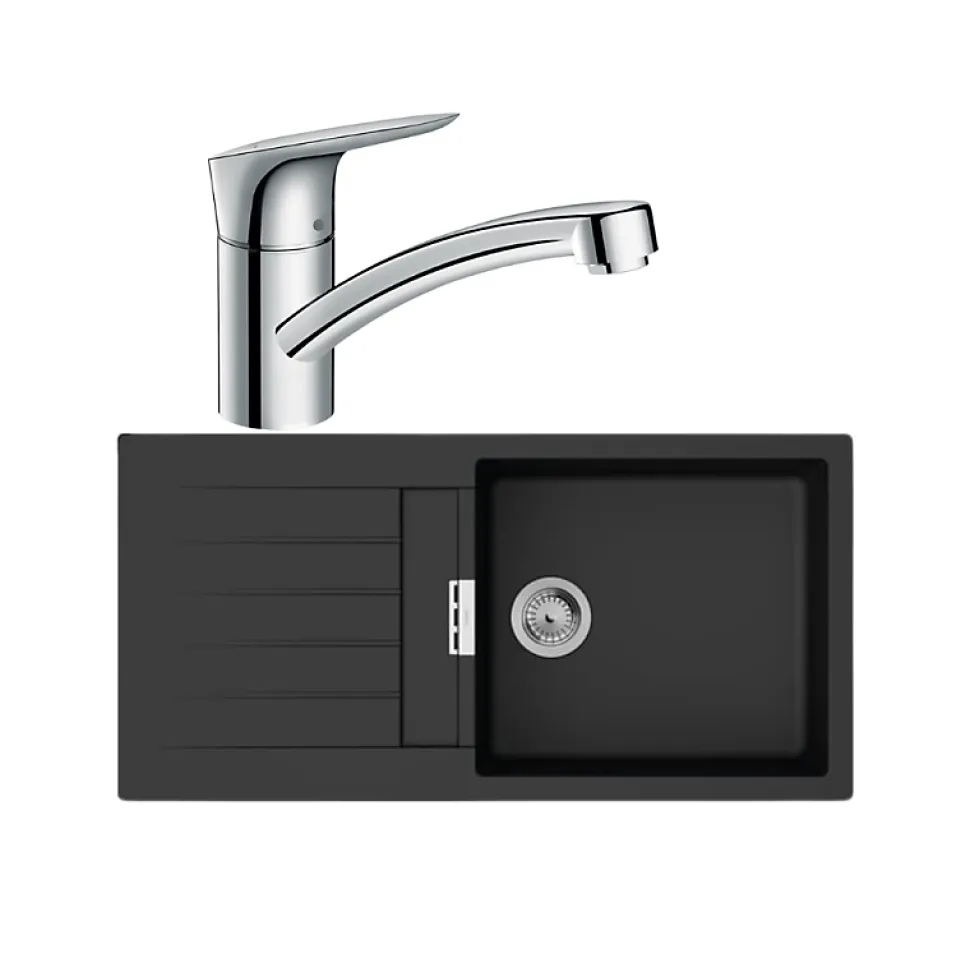 Evier 1 bac 980 HANSGROHE S52 synthèse noir + robinet de cuisine HANSGROHE Logis M31 120 chromé