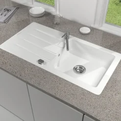 Evier 1 bac 100 x 51 cm VILLEROY ET BOCH Architectura 60 Blanc + Robinet cuisine GROHE Bauloop