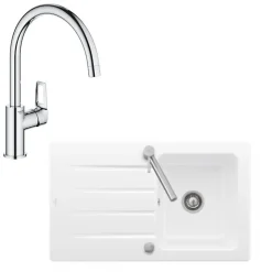 Evier 1 bac 86 x 51 cm VILLEROY ET BOCH Architectura 50 Blanc + Robinet cuisine GROHE Bauloop