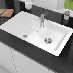 Evier 1 bac 86 x 51 cm VILLEROY ET BOCH Architectura 50 Blanc + Robinet cuisine GROHE Bauloop