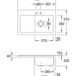 Evier 1 bac avec egouttoir a gauche VILLEROY ET BOCH Subway Pure 45 78 x 51 cm Blanc vidage automatique inclus