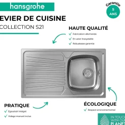 Evier 1 bac avec égouttoir HANSGROHE S21 inox