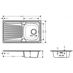 Evier 1 bac avec égouttoir HANSGROHE S21 inox