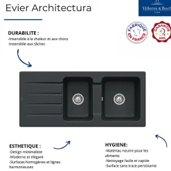 Evier 1 bac et demi VILLEROY ET BOCH Architectura 80 Noir