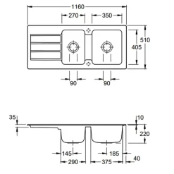 Evier 1 bac et demi VILLEROY ET BOCH Architectura 80 Noir