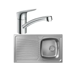 Evier 1 bac HANSGROHE S21 inox + robinet de cuisine HANSGROHE Logis M31 120 chromé