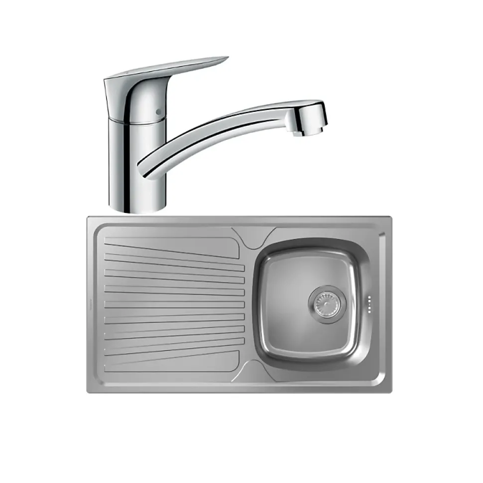 Evier 1 bac HANSGROHE S21 inox + robinet de cuisine HANSGROHE Logis M31 120 chromé