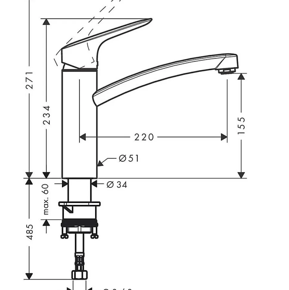 Evier 1 bac HANSGROHE S21 inox + robinet de cuisine HANSGROHE Logis M31 120 chromé