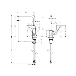 Evier 1 bac HANSGROHE S44 inox + robinet de cuisine HANSGROHE Focus M41 160 chromé