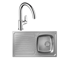 Evier 1 bac HANSGROHE S21 inox + robinet de cuisine HANSGROHE Vernis Blend M35 210 chromé