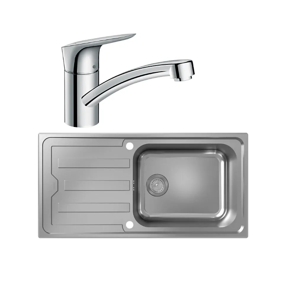 Evier 1 bac HANSGROHE S44 inox + robinet de cuisine HANSGROHE Logis M31 120 chromé