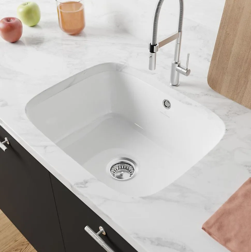 Evier 1 bac VILLEROY ET BOCH Cisterna 60C Blanc CeramicPlus avec vidage manuel