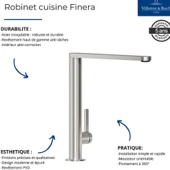 Evier 1 bac VILLEROY ET BOCH Architectura 60 vidage auto + Robinet de cuisine Finera Bronze