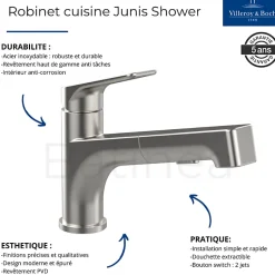 Evier 1 bac VILLEROY ET BOCH Architectura 60 + Robinet de cuisine Junis Shower