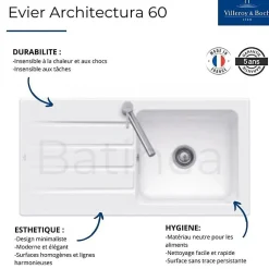 Evier 1 bac VILLEROY ET BOCH Architectura 60 + Robinet de cuisine Junis Shower