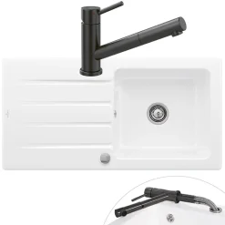 Evier 1 bac VILLEROY ET BOCH Architectura 60 vidage auto + Robinet de cuisine Como Shower Window Anthracite