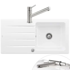 Evier 1 bac VILLEROY ET BOCH Architectura 60 vidage auto + Robinet de cuisine Como Window Acier Massif