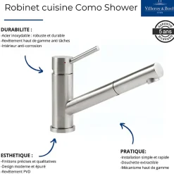 Evier 1 bac VILLEROY ET BOCH Architectura 60 vidage auto + Robinet de cuisine Como Shower