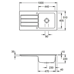 Evier 1 bac VILLEROY ET BOCH Architectura 60 Pure Black avec vidage automatique