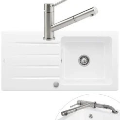 Evier 1 bac VILLEROY ET BOCH Architectura 60 vidage auto + Robinet de cuisine Como Shower Window Acier Massif