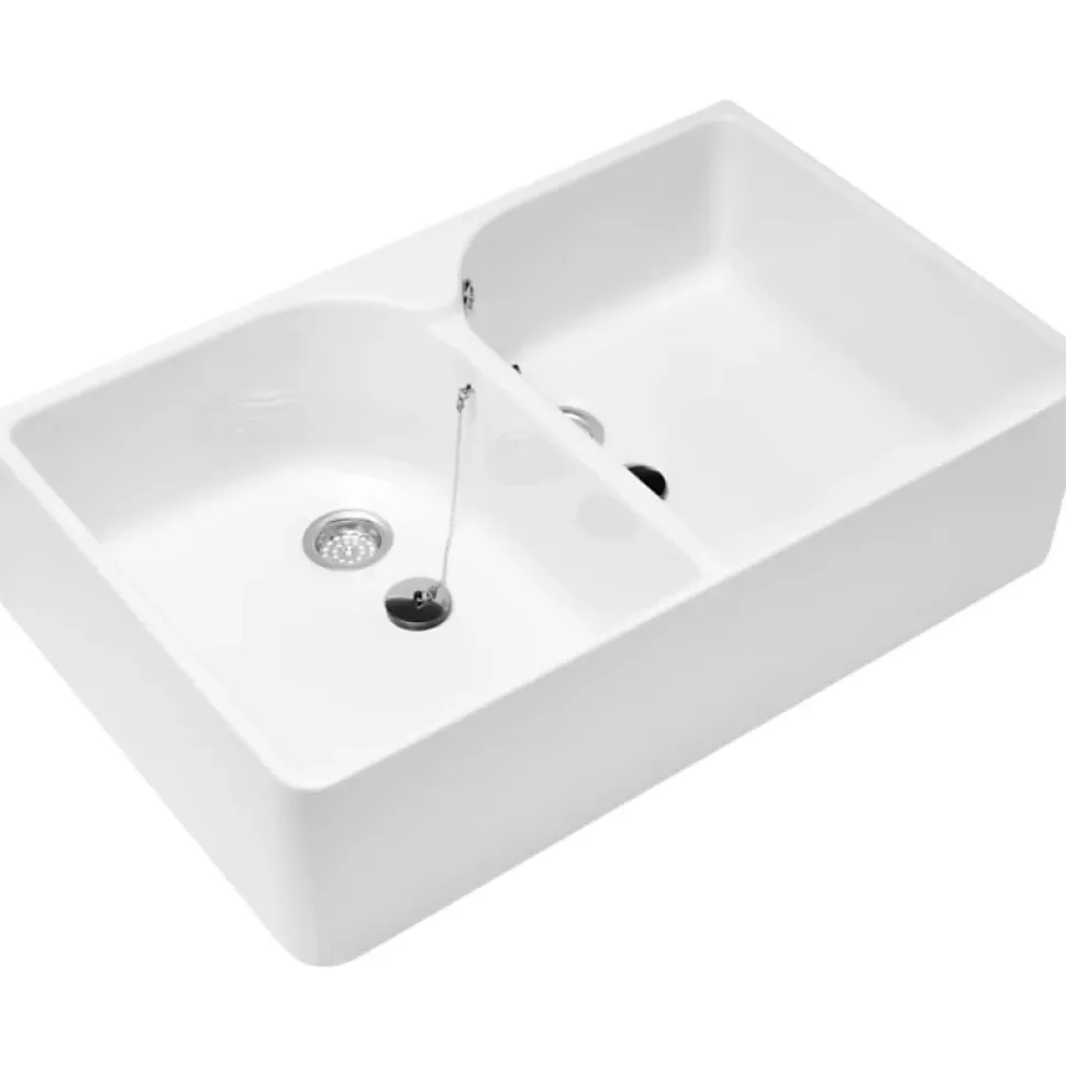 Evier 2 bacs blanc VILLEROY ET BOCH O Novo 22 x 79,5 x 51 cm avec trop-plein
