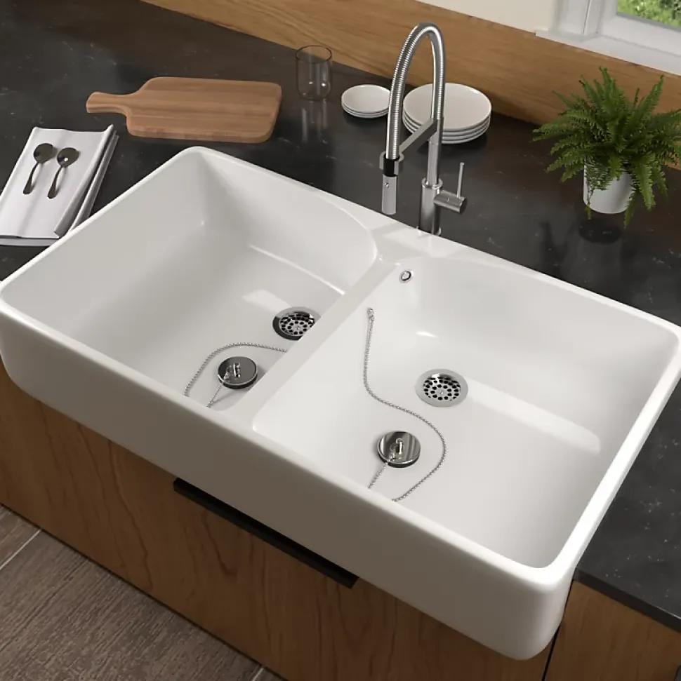 Evier 2 bacs blanc VILLEROY ET BOCH O Novo 22 x 79,5 x 51 cm avec trop-plein