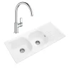 Evier 2 bacs VILLEROY ET BOCH Nestor Plus + Mitigeur cuisine bec haut GROHE Bauloop