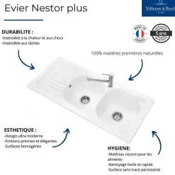 Evier 2 bacs VILLEROY ET BOCH Nestor Plus + Mitigeur cuisine bec haut GROHE Bauloop