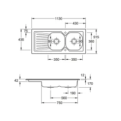 Evier 2 bacs VILLEROY ET BOCH Nestor Plus + Mitigeur cuisine bec haut GROHE Bauloop